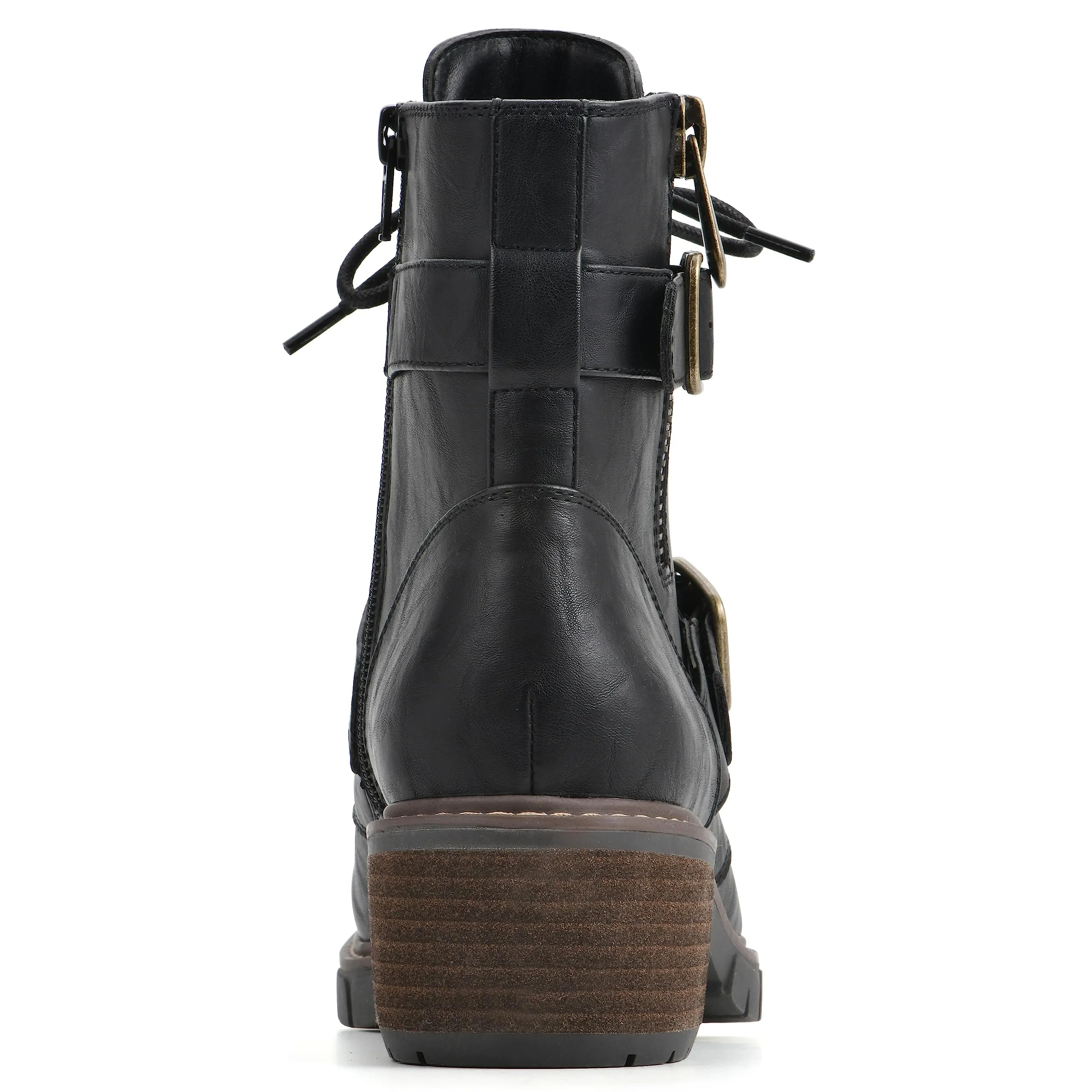 WHITE MOUNTAIN Women's Shoes Crank Block Heel Moto Boot, Black/Smooth, 7 M