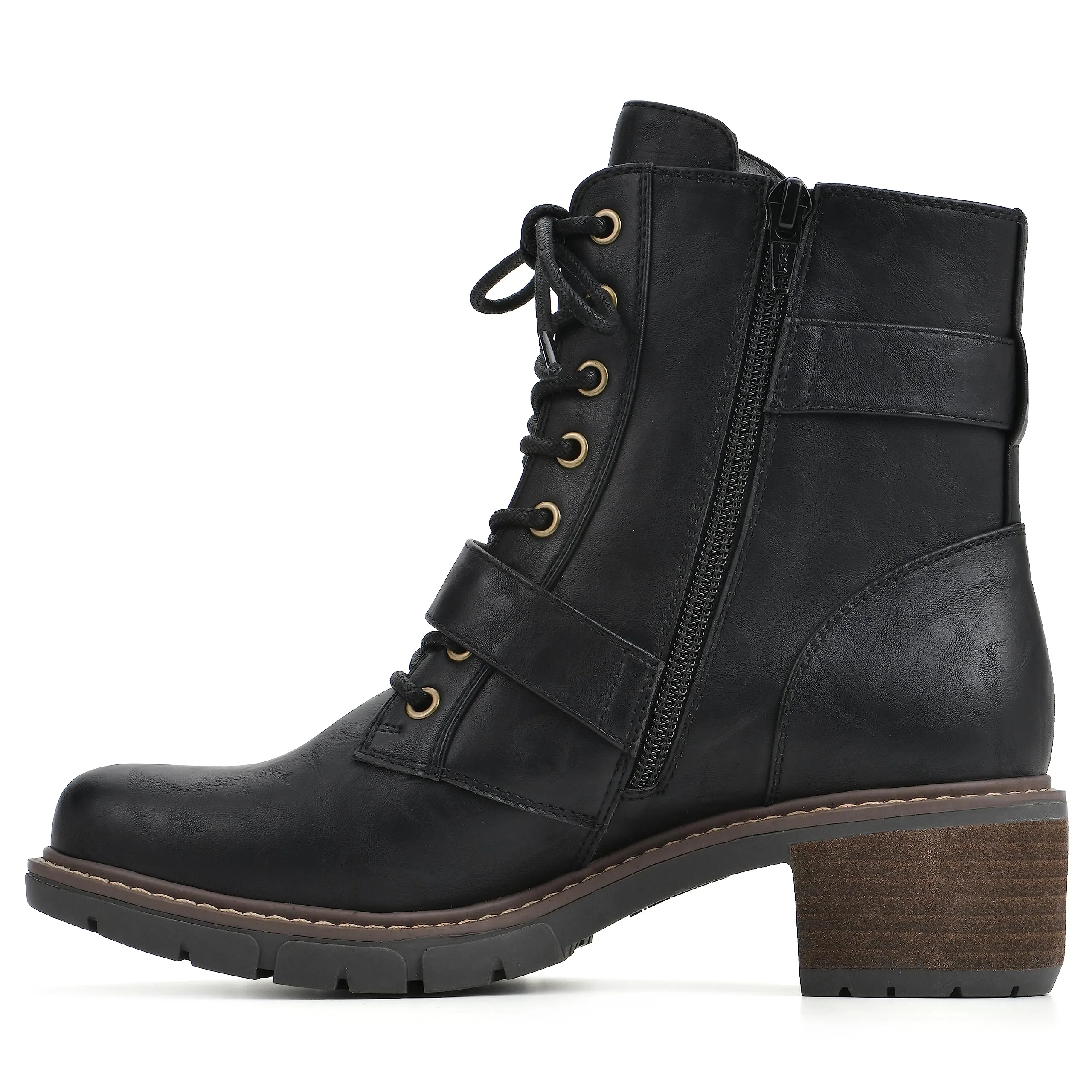 WHITE MOUNTAIN Women's Shoes Crank Block Heel Moto Boot, Black/Smooth, 7 M