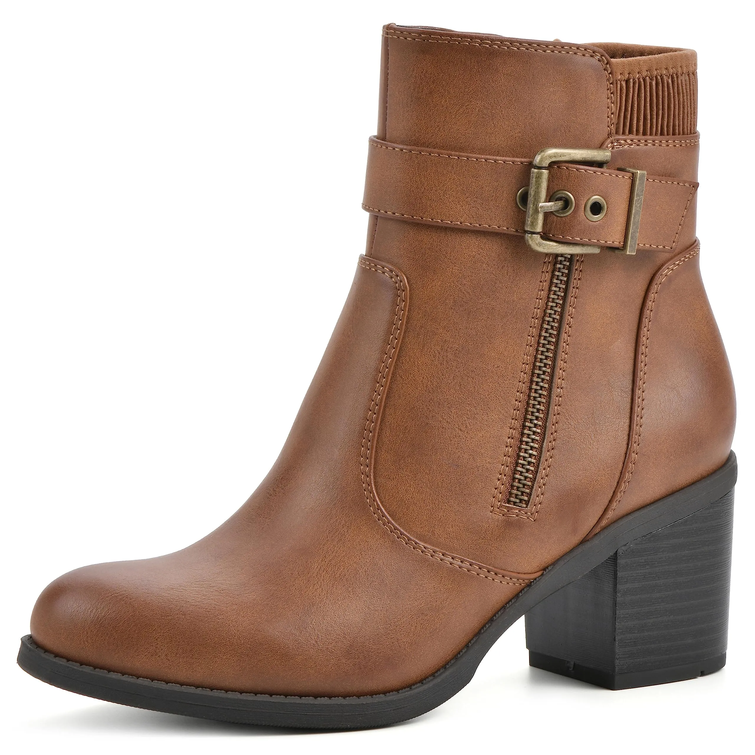 WHITE MOUNTAIN Women's Shoes Dessert Block Heel Bootie, Dk.Tan/Smooth, 11 M
