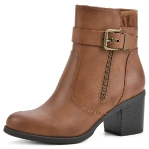 WHITE MOUNTAIN Women's Shoes Dessert Block Heel Bootie, Dk.Tan/Smooth, 11 M