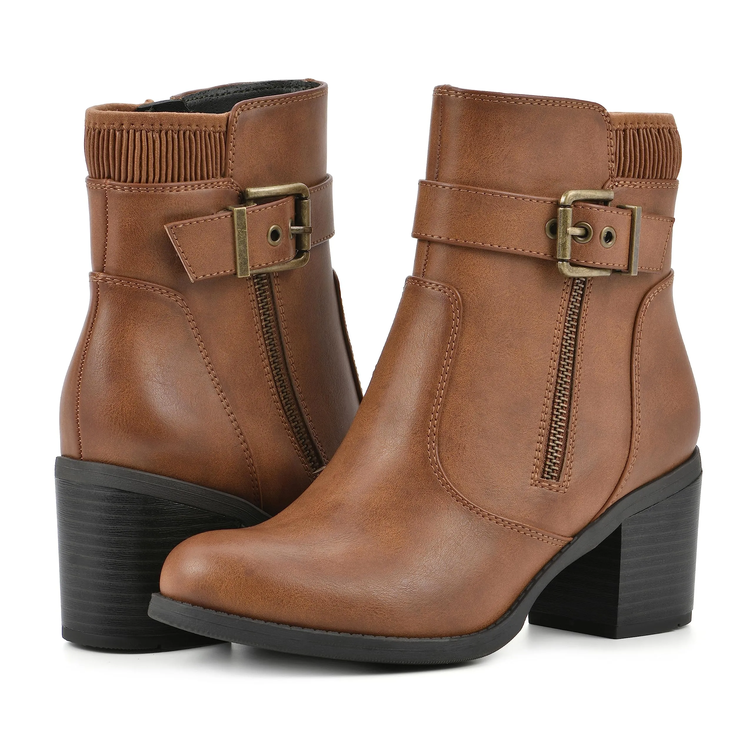 WHITE MOUNTAIN Women's Shoes Dessert Block Heel Bootie, Dk.Tan/Smooth, 11 M