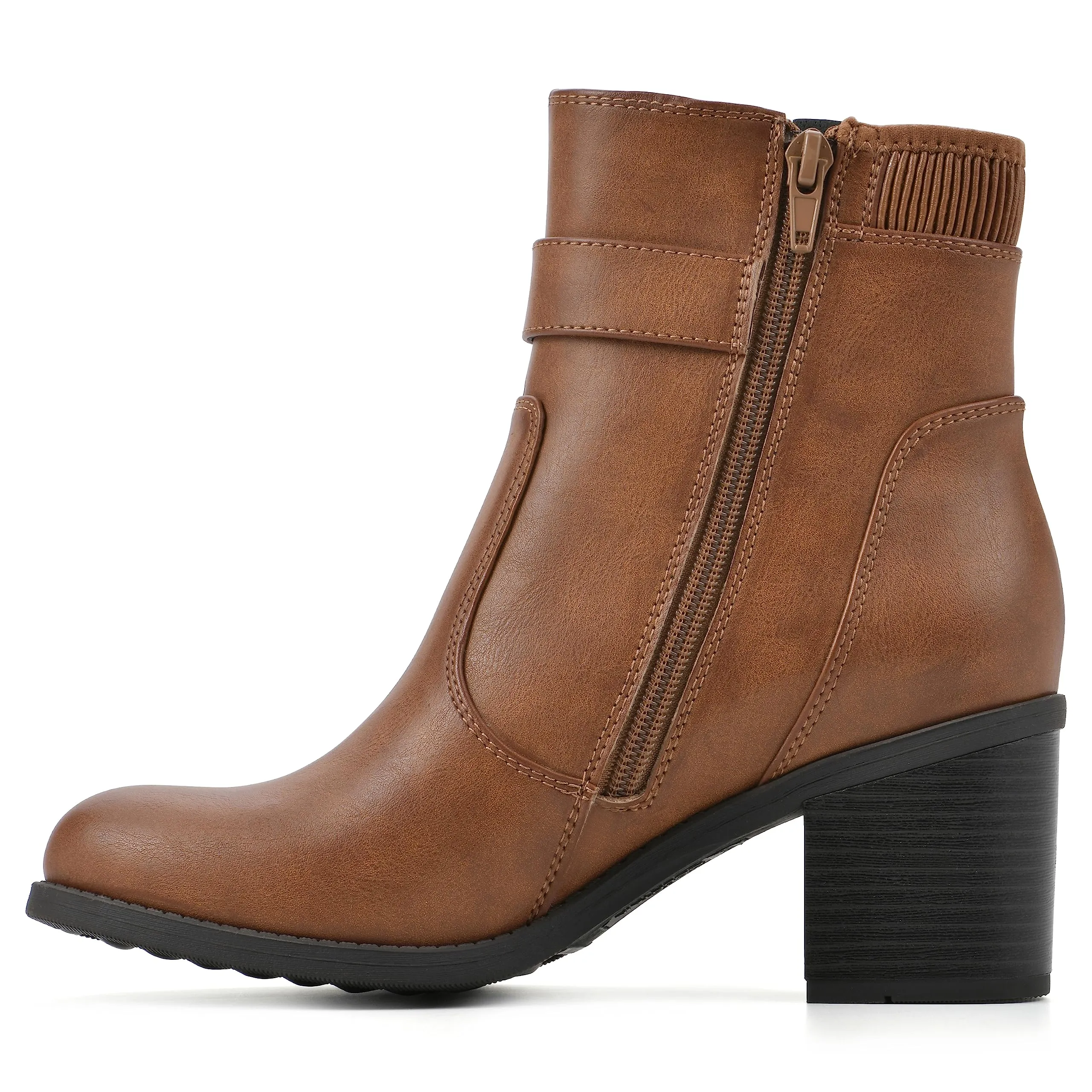 WHITE MOUNTAIN Women's Shoes Dessert Block Heel Bootie, Dk.Tan/Smooth, 11 M
