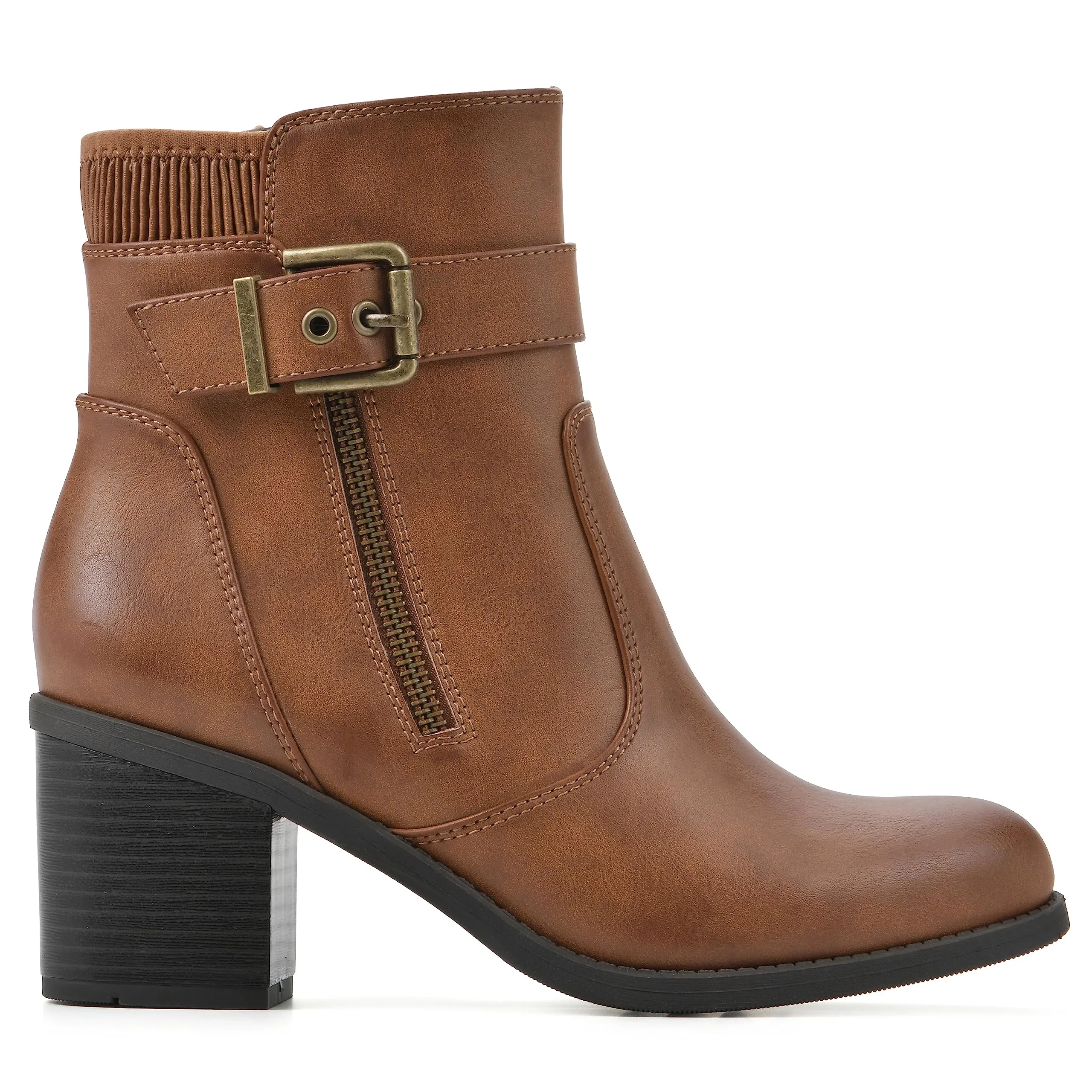 WHITE MOUNTAIN Women's Shoes Dessert Block Heel Bootie, Dk.Tan/Smooth, 9 M
