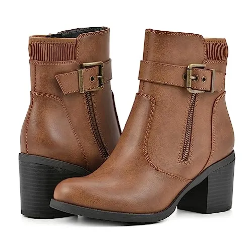WHITE MOUNTAIN Women's Shoes Dessert Block Heel Bootie, Dk.Tan/Smooth, 9 M