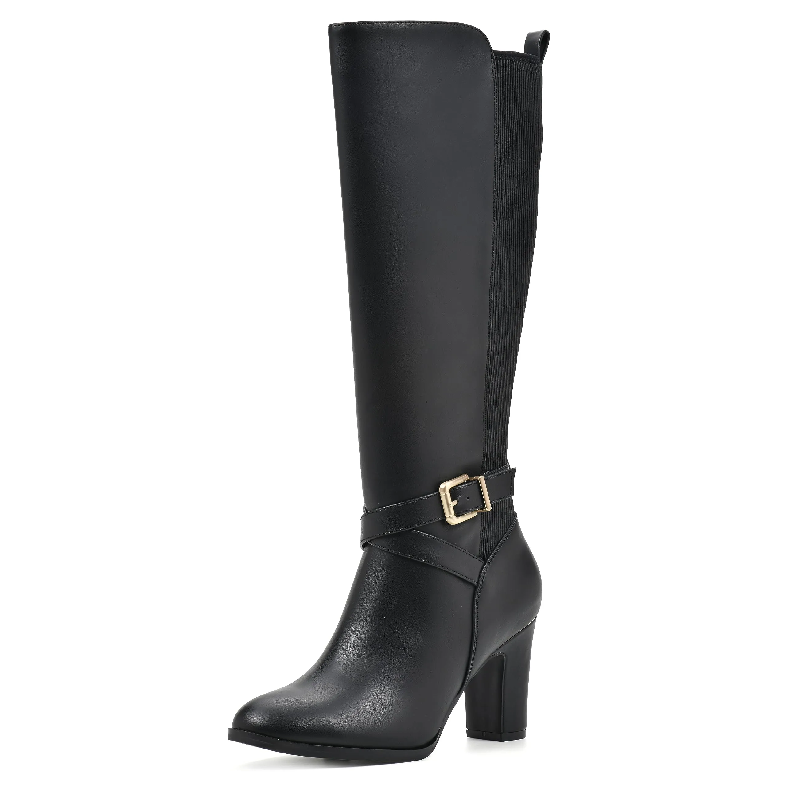 WHITE MOUNTAIN Women's Shoes Teals Block-Heeled Tall Boot, Black/Smooth, 7.5 M