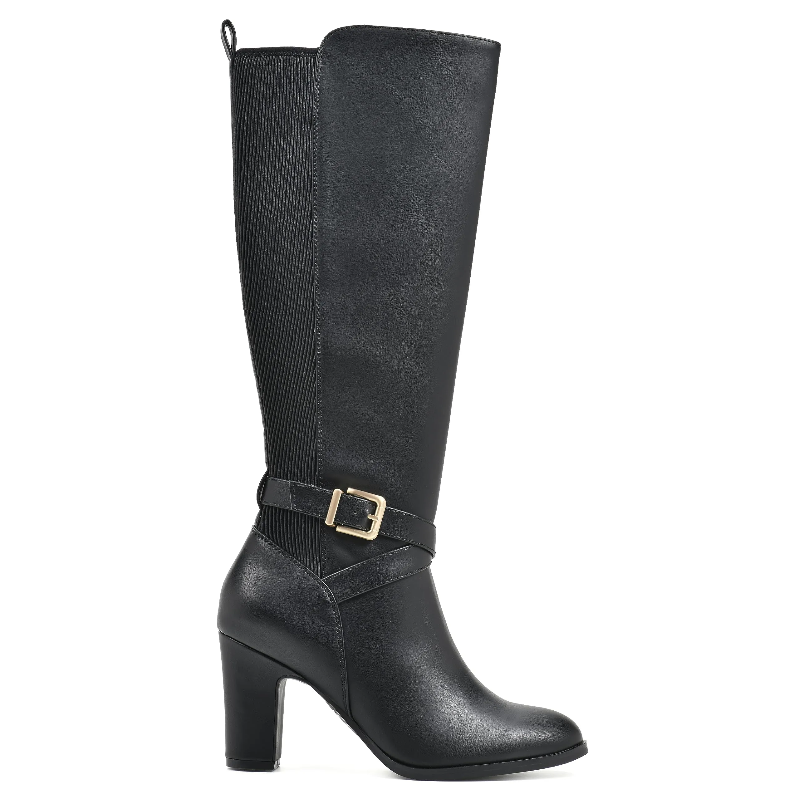 WHITE MOUNTAIN Women's Shoes Teals Block-Heeled Tall Boot, Black/Smooth, 7.5 M