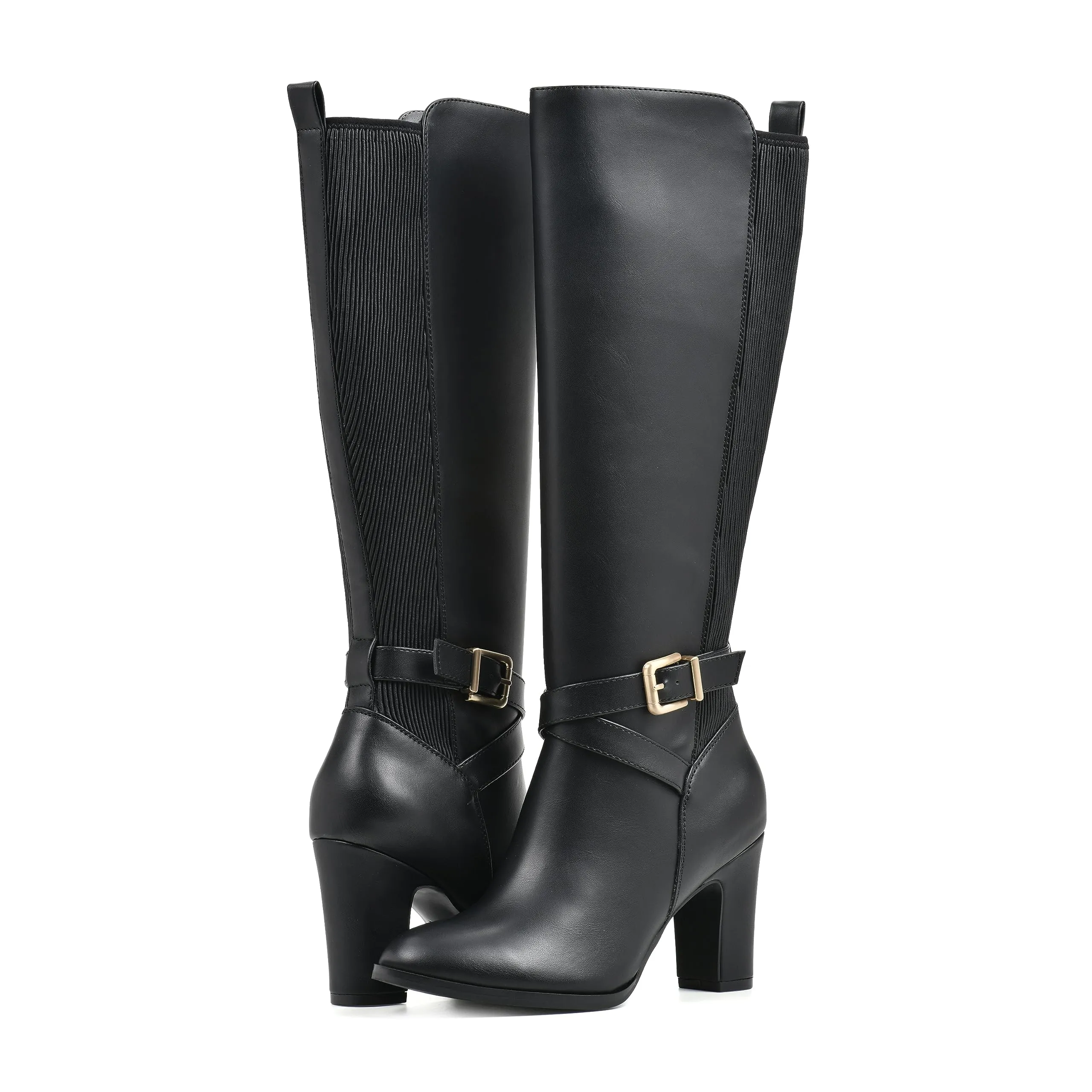 WHITE MOUNTAIN Women's Shoes Teals Block-Heeled Tall Boot, Black/Smooth, 7.5 M