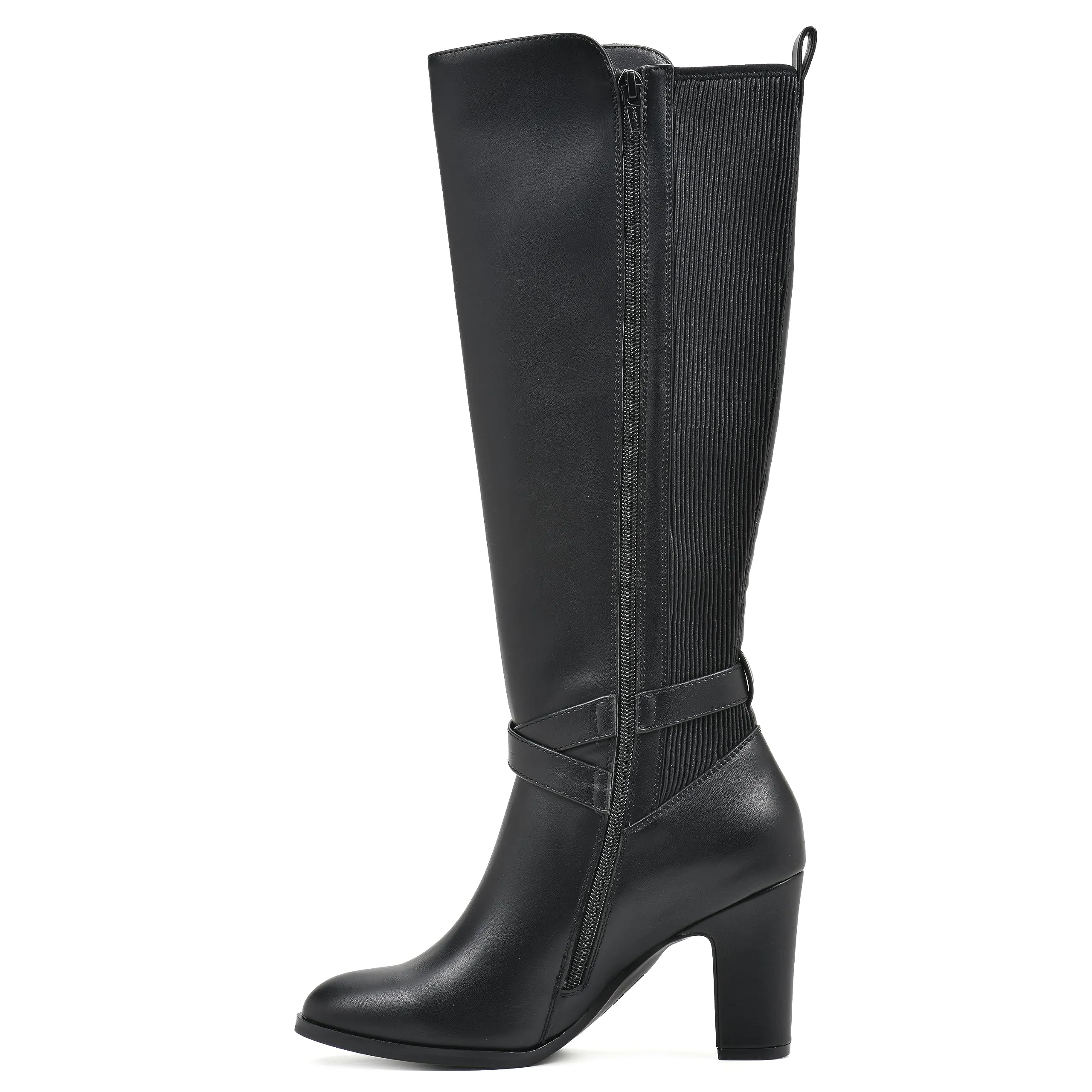 WHITE MOUNTAIN Women's Shoes Teals Block-Heeled Tall Boot, Black/Smooth, 7.5 M