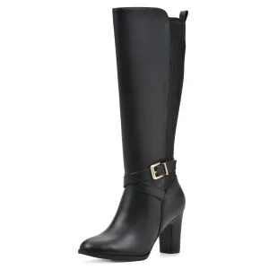 WHITE MOUNTAIN Women's Shoes Teals Block-Heeled Tall Boot, Black/Smooth, 9.5 M