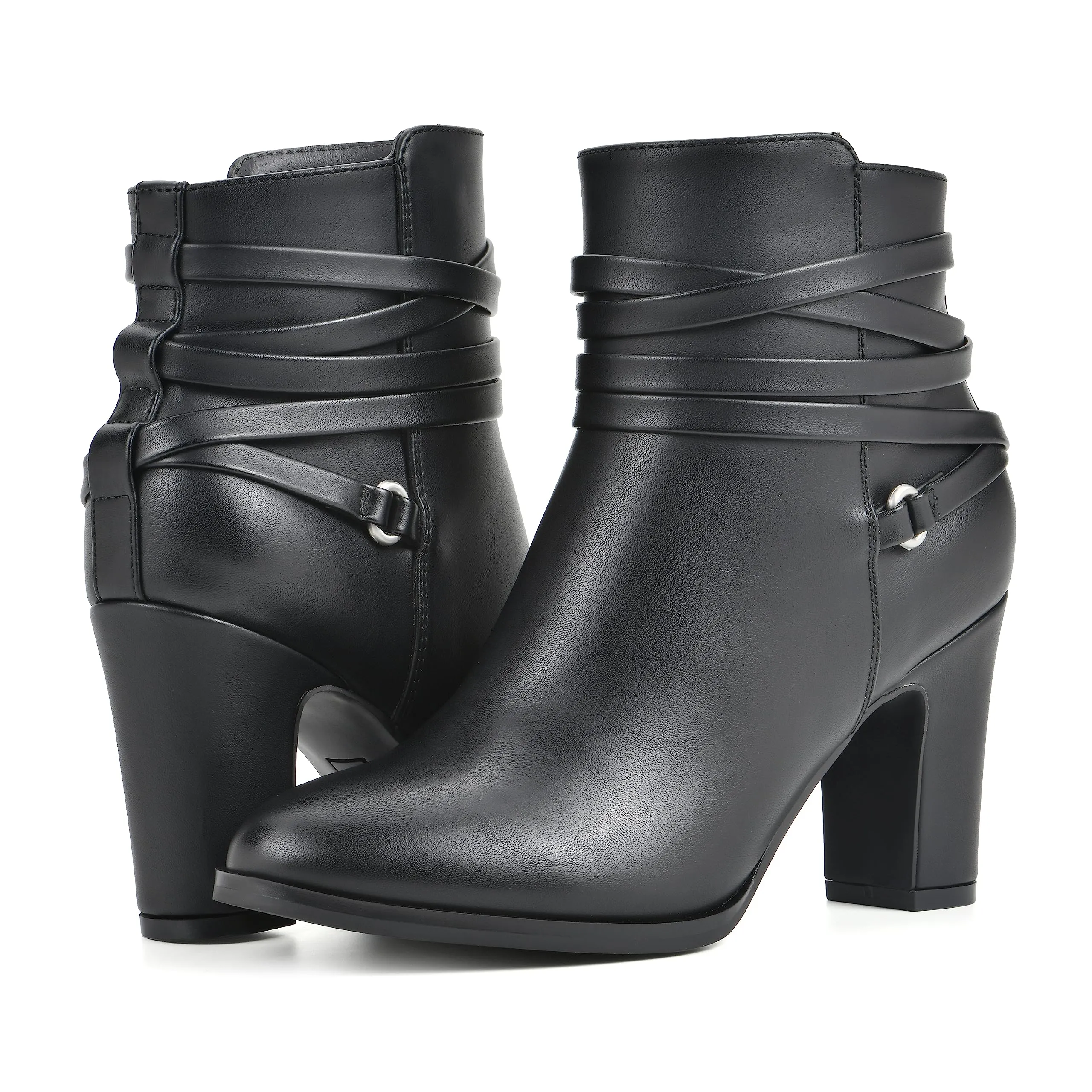 WHITE MOUNTAIN Women's Shoes Teaser Block Heel Bootie, Black/Smooth, 11 M