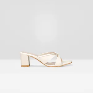 WOMENS BEIGE OPEN TOE BLOCK HEELS CHAPPALS/SANDALS