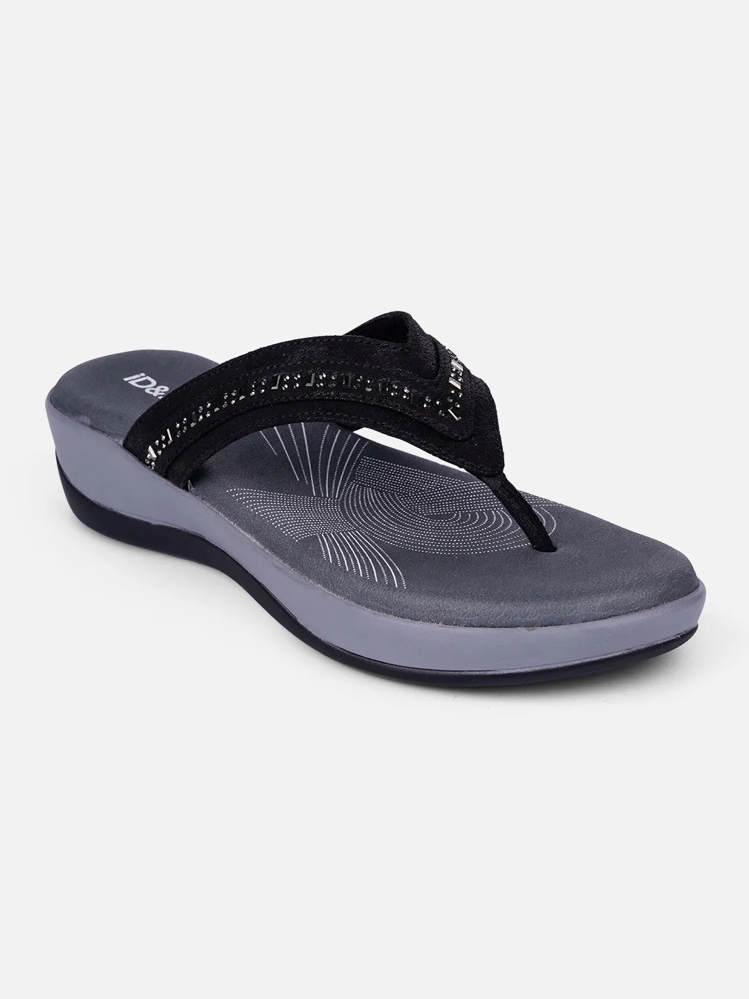 Women's Black Thong Sandals (IU6004)