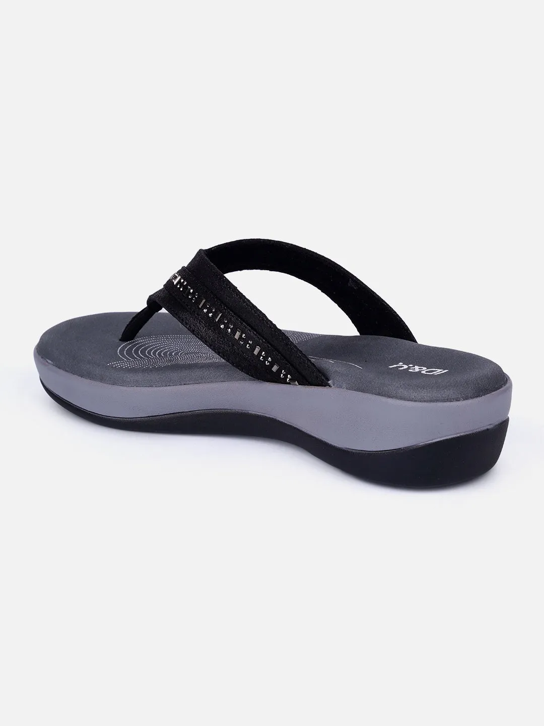 Women's Black Thong Sandals (IU6004)