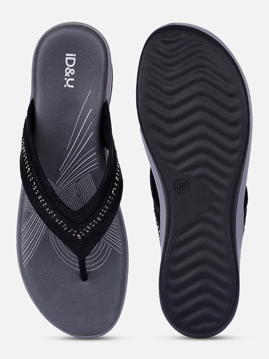 Women's Black Thong Sandals (IU6004)