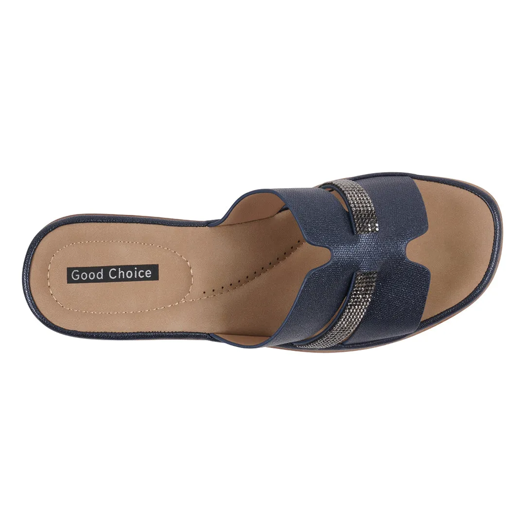 Women's Frances Navy Embellished Wedge Sandals