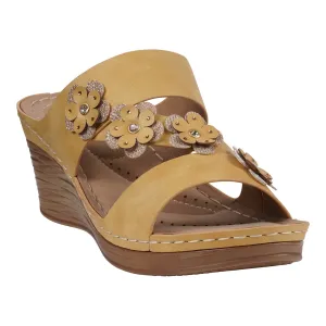 Women's Halia Yellow Floral Wedge Sandals