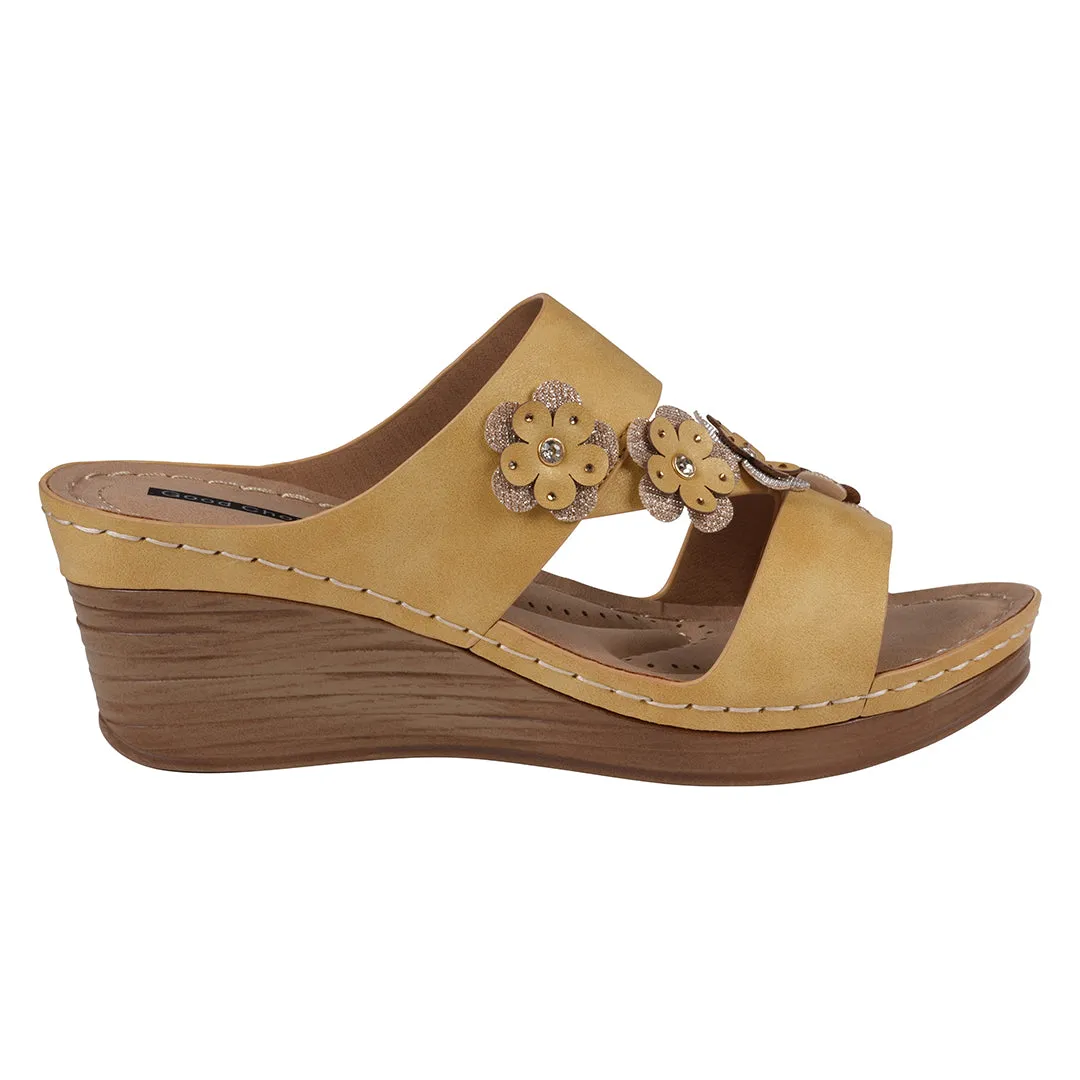 Women's Halia Yellow Floral Wedge Sandals